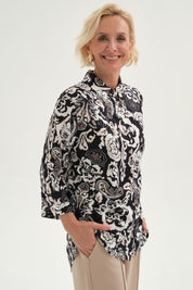 Blusa Mujer Abotonada Roll Up Negro/Crudo