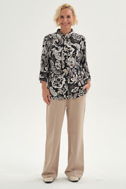 Blusa Mujer Abotonada Roll Up Negro/Crudo