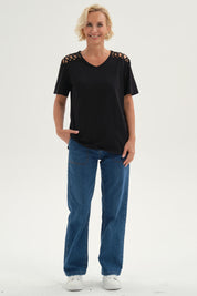 Polera Mujer Detalle Hombro Negro