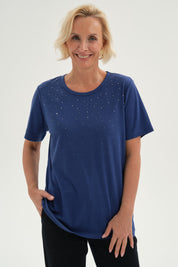 Polera Mujer Con Tachas Azul