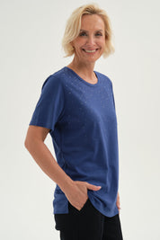 Polera Mujer Con Tachas Azul