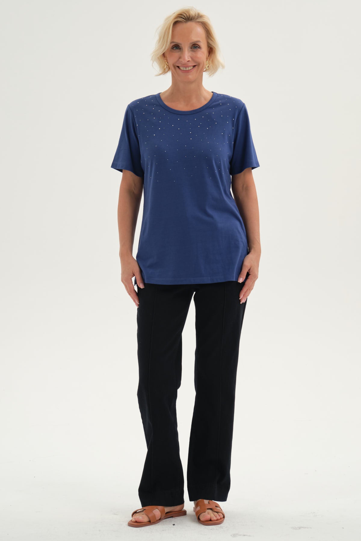 Polera Mujer Con Tachas Azul