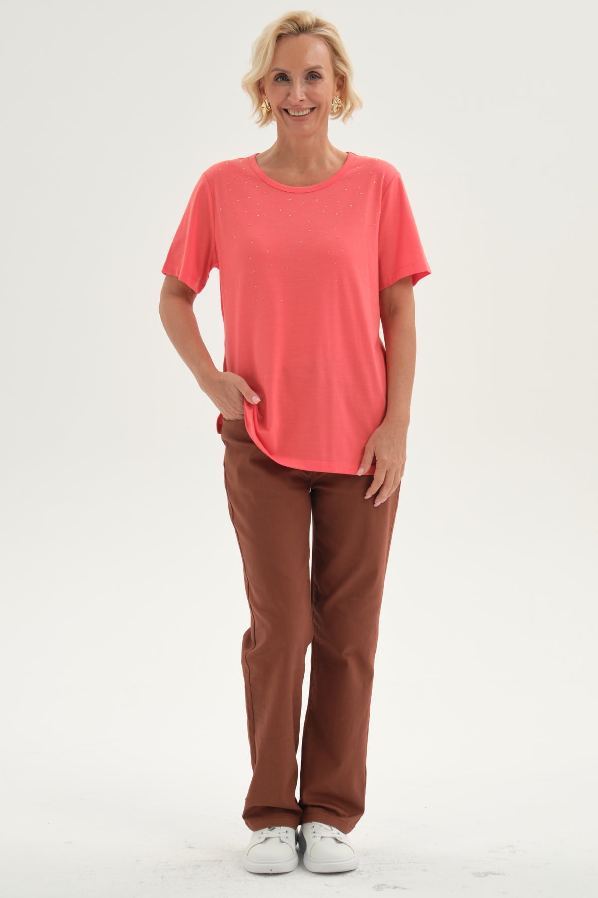 Polera Mujer Con Tachas Coral