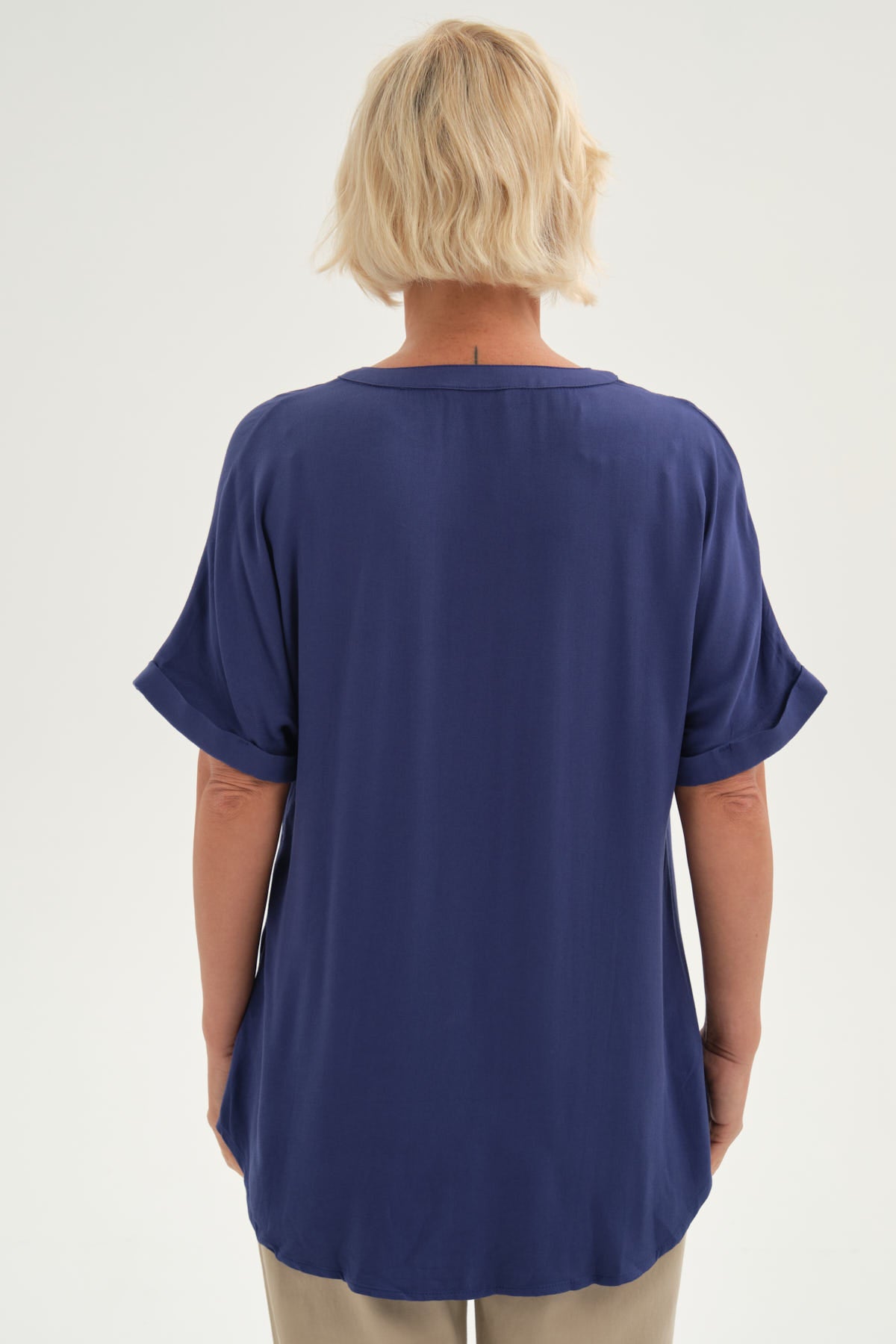 Blusa Mujer Lisa 2 Tapetas Azul