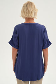 Blusa Mujer Lisa 2 Tapetas Azul