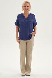 Blusa Mujer Lisa 2 Tapetas Azul