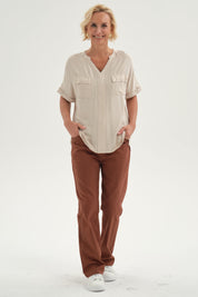 Blusa Mujer Lisa 2 Tapetas Beige