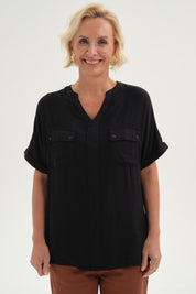 Blusa Mujer Lisa 2 Tapetas Negro