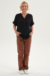 Blusa Mujer Lisa 2 Tapetas Negro