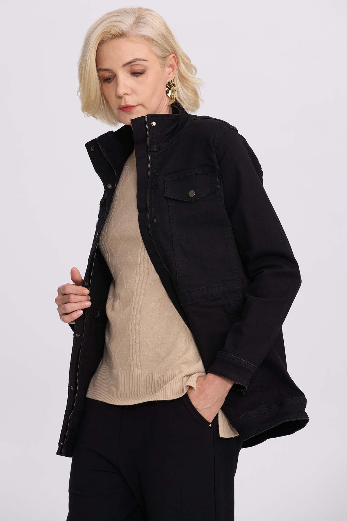Chaqueta Mujer Denim Negro