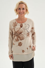 Polera Mujer Evasé Con Aplicación Beige