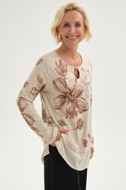 Polera Mujer Evasé Con Aplicación Beige