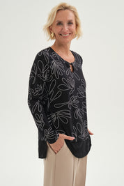 Polera Mujer Evasé Con Aplicación Negro