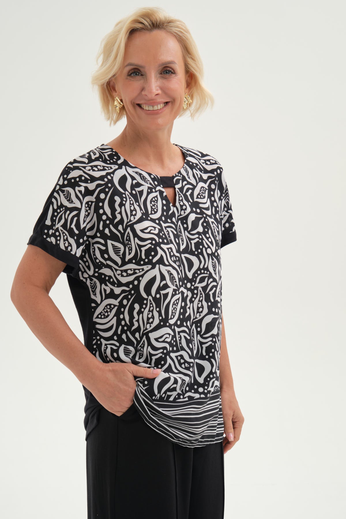 Blusa Mujer Full Estampado Negro