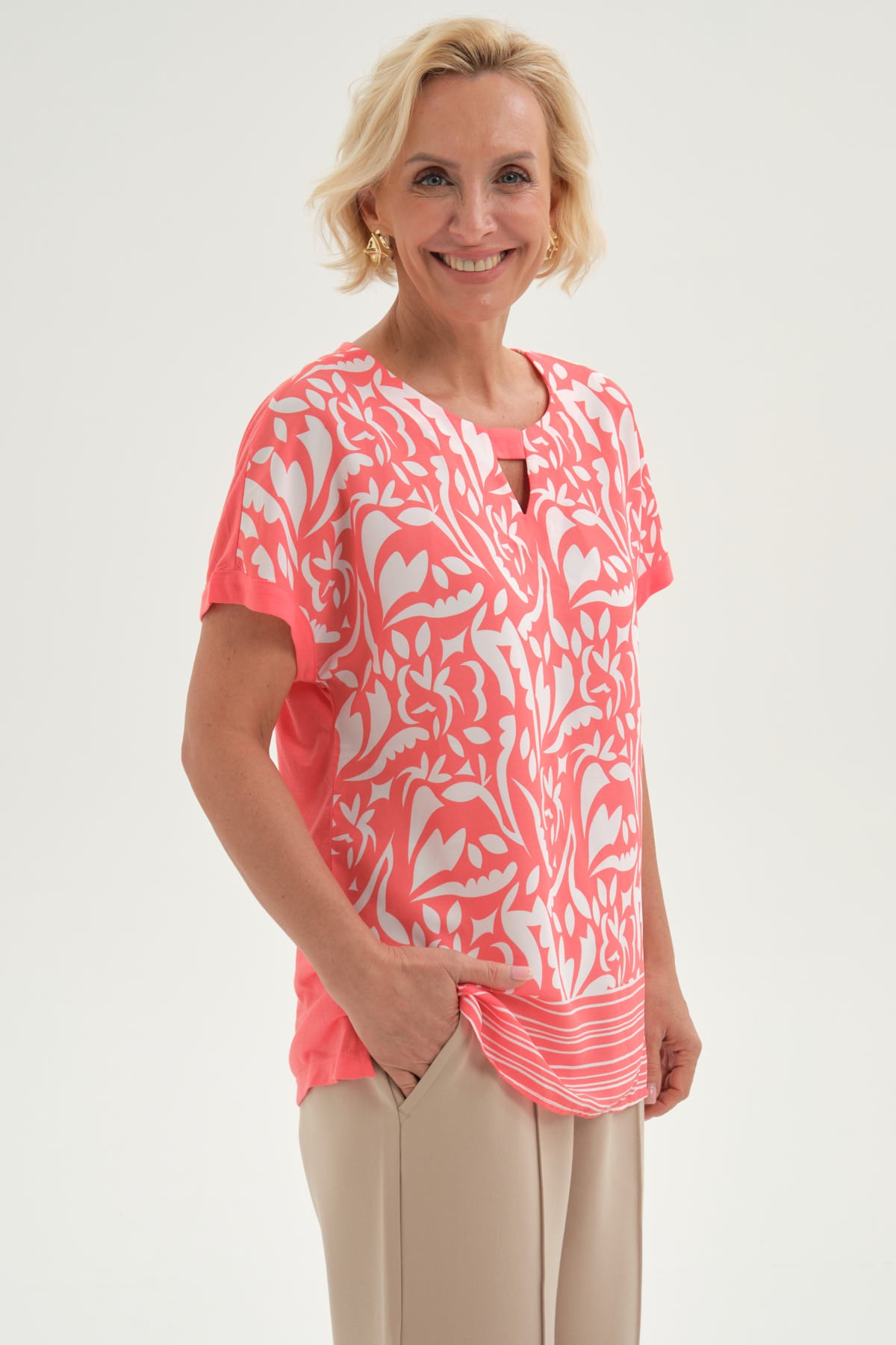 Blusa Mujer Full Estampado Coral