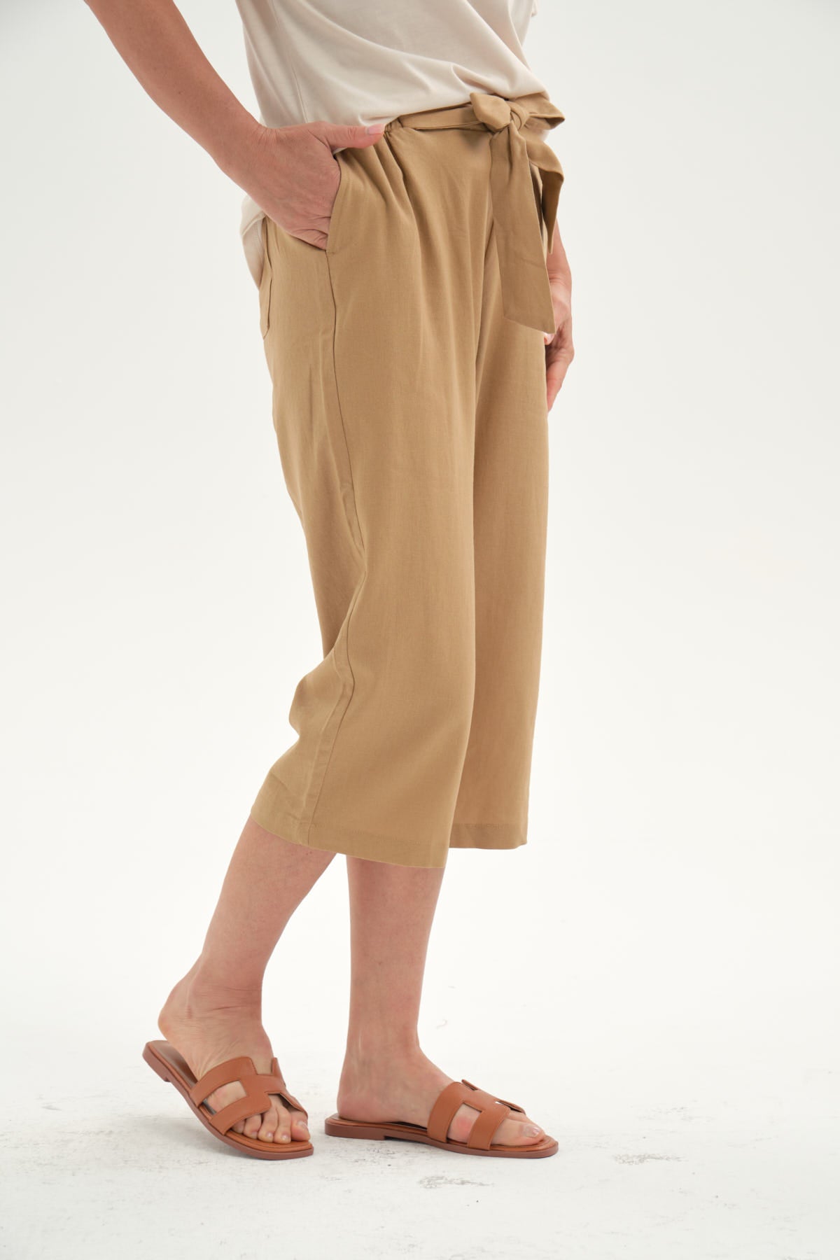 Pescador Mujer Lino Basta Roll Up Camel