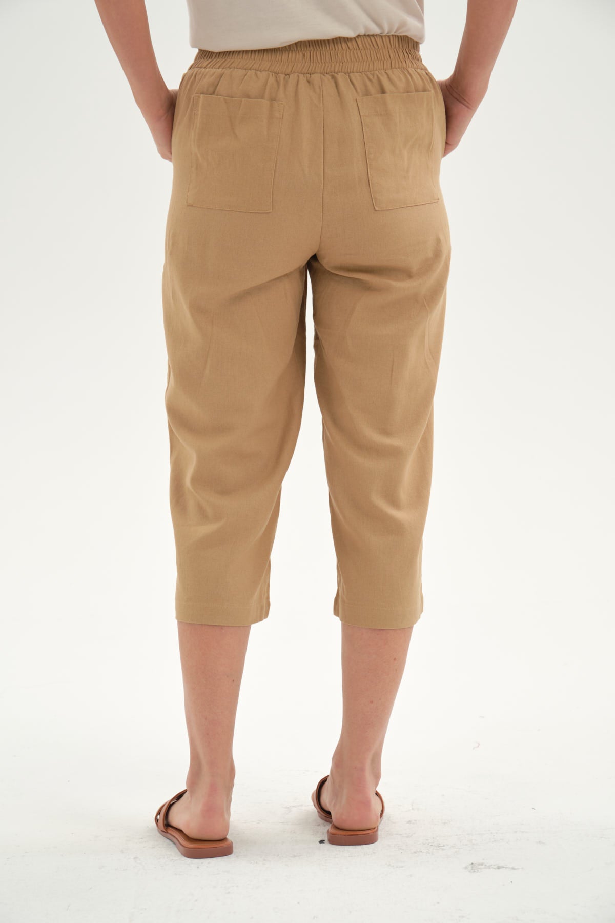 Pescador Mujer Lino Basta Roll Up Camel