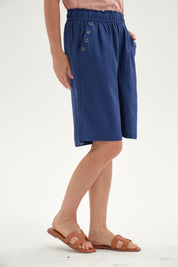 Bermuda Mujer Pretina Elasticada Azul