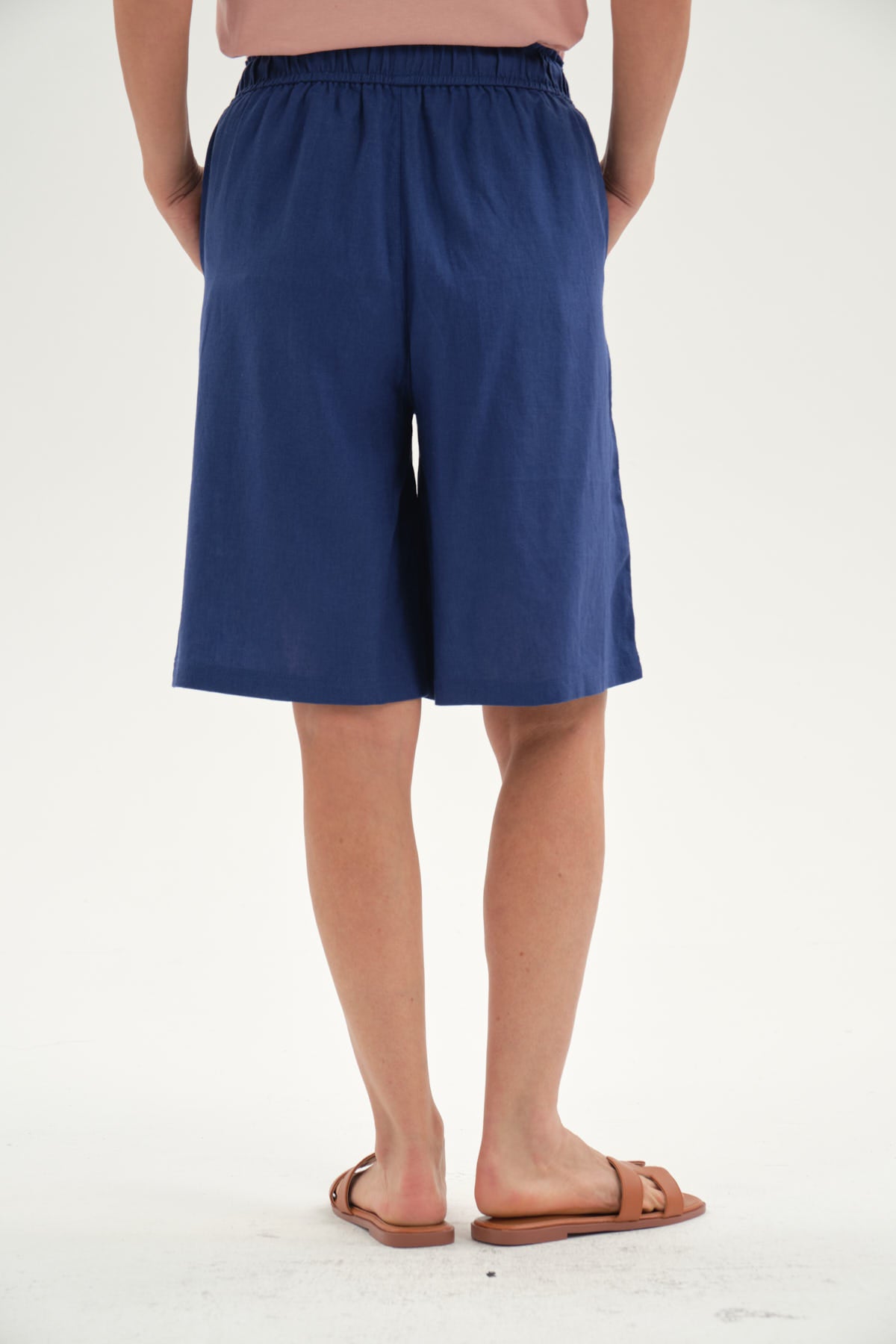 Bermuda Mujer Pretina Elasticada Azul