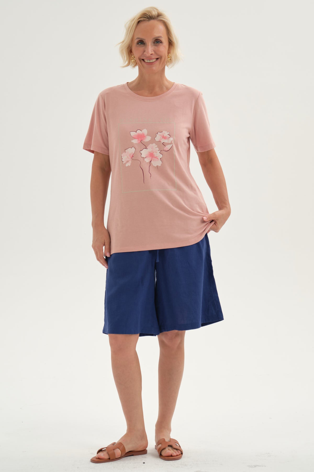 Bermuda Mujer Pretina Elasticada Azul