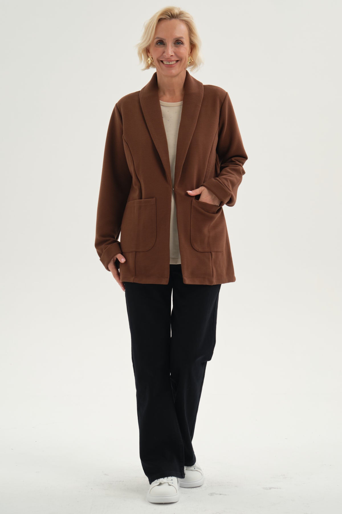 Chaqueta Mujer Abierta Cafe Claro