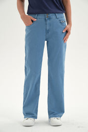 Jeans Mujer Flare Tiro Alto Celeste