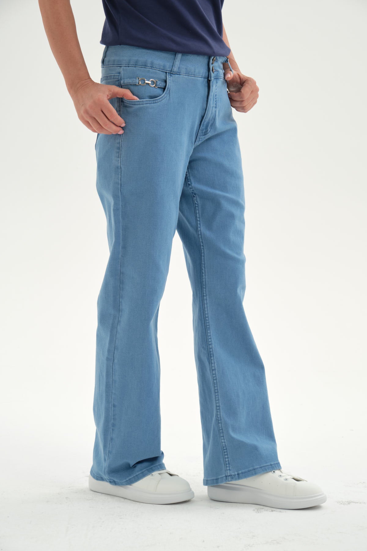 Jeans Mujer Flare Tiro Alto Celeste