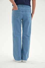 Jeans Mujer Flare Tiro Alto Celeste