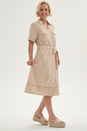Vestido Mujer Cintura Ajustable Beige