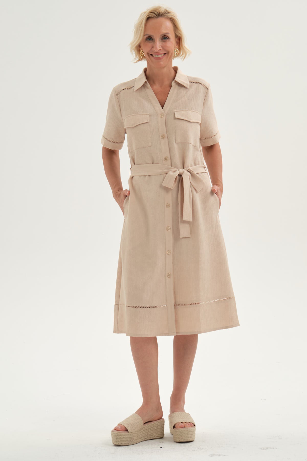 Vestido Mujer Cintura Ajustable Beige