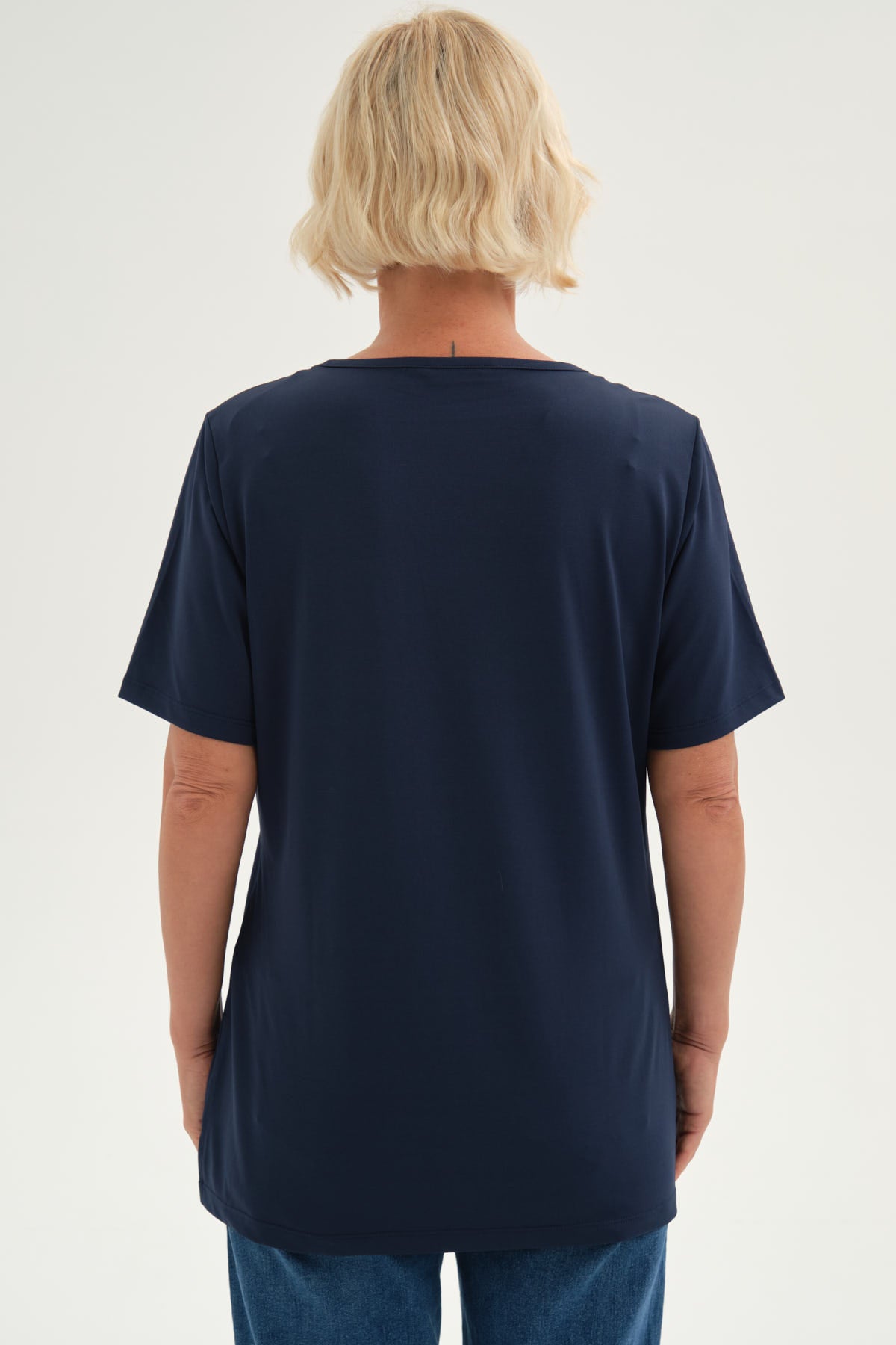 Polera Mujer Detalle Cuello Azul