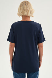 Polera Mujer Detalle Cuello Azul