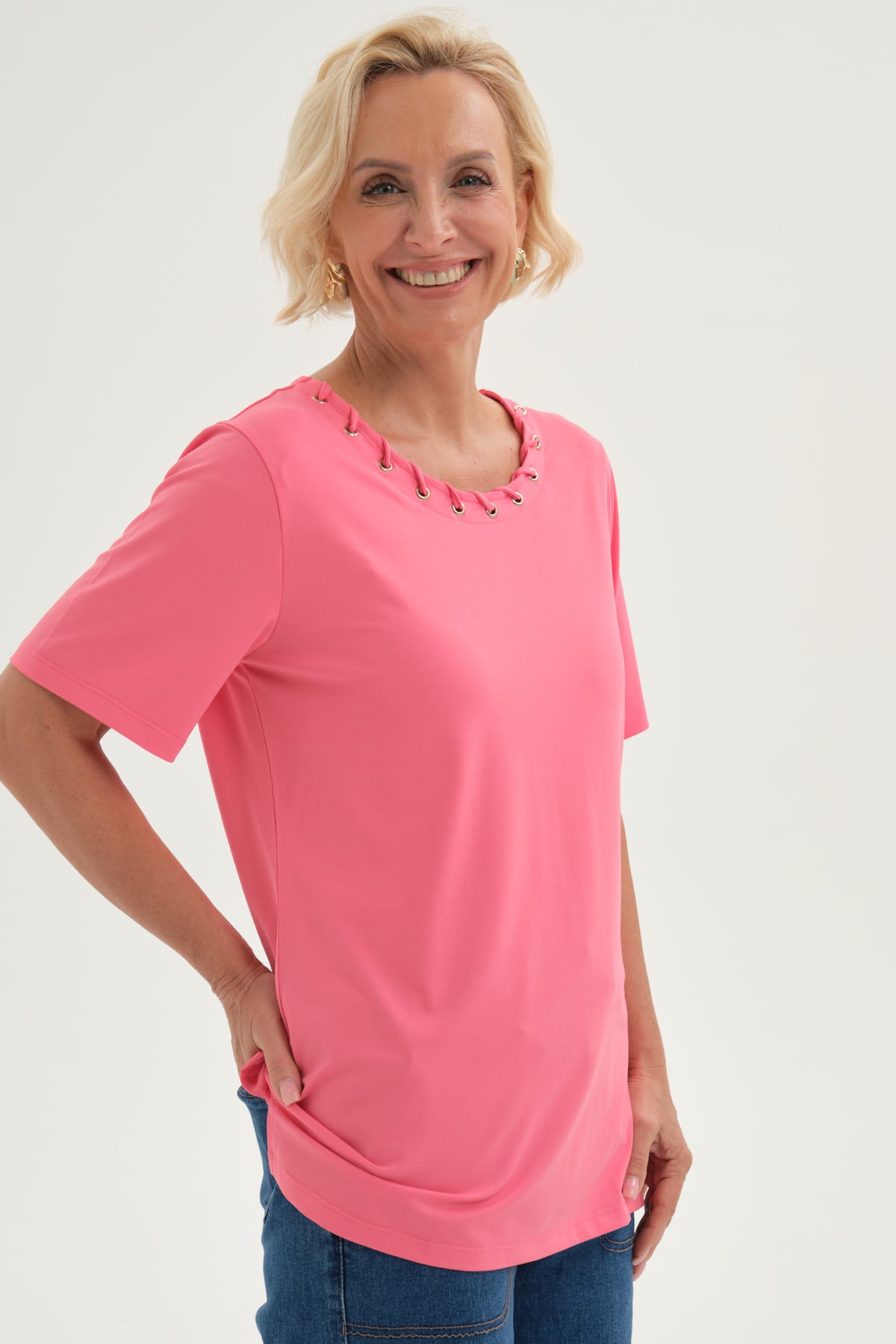 Polera Mujer Detalle Cuello Coral