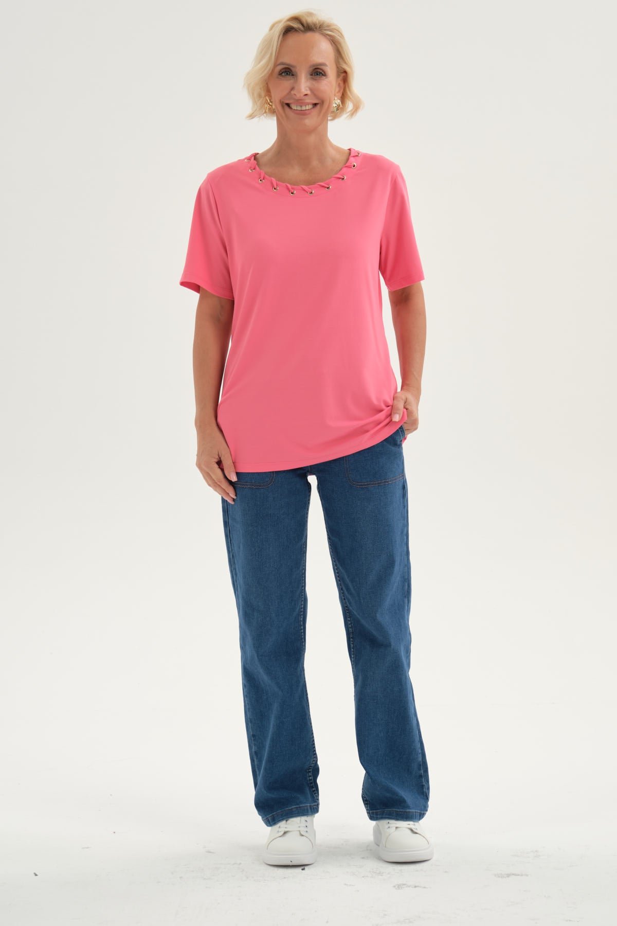 Polera Mujer Detalle Cuello Coral