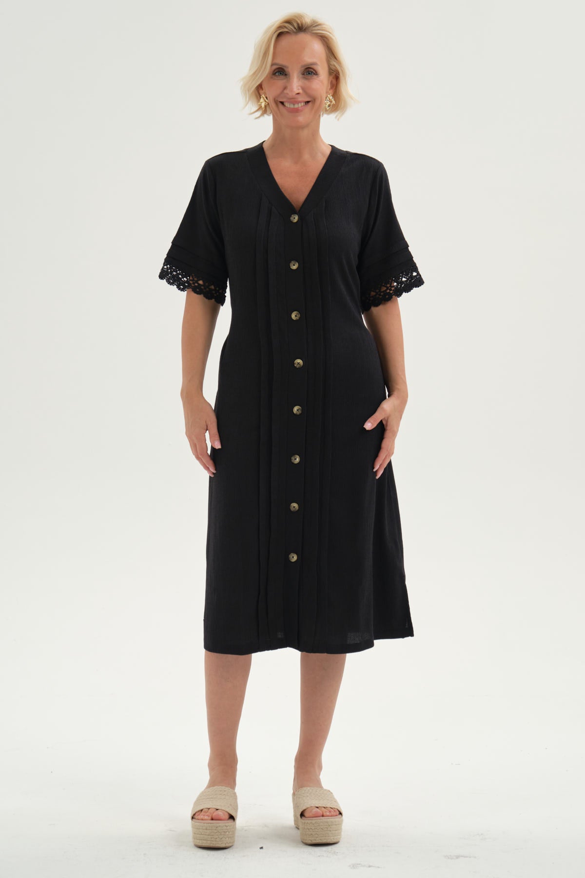 Vestido Mujer Con Textura Negro