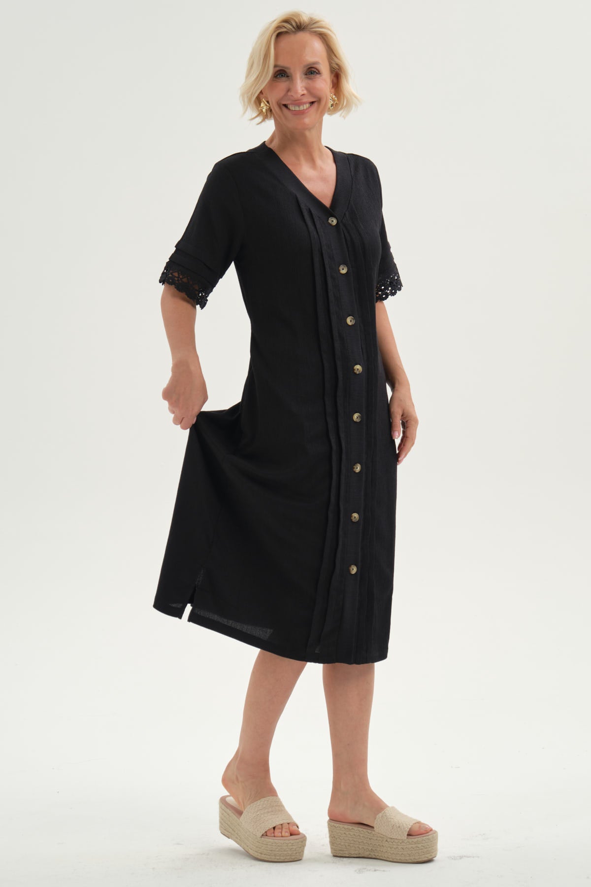 Vestido Mujer Con Textura Negro