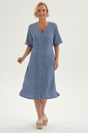 Vestido Mujer Con Textura Celeste Oscuro