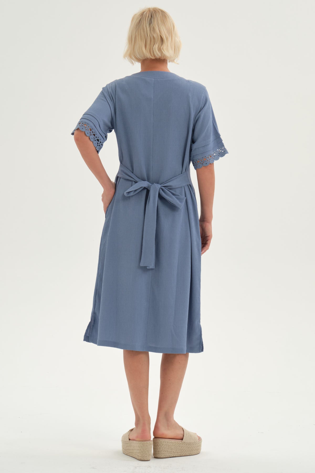 Vestido Mujer Con Textura Celeste Oscuro