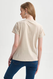 Polera Mujer Básica Print Beige Claro