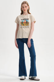 Polera Mujer Básica Print Beige Claro