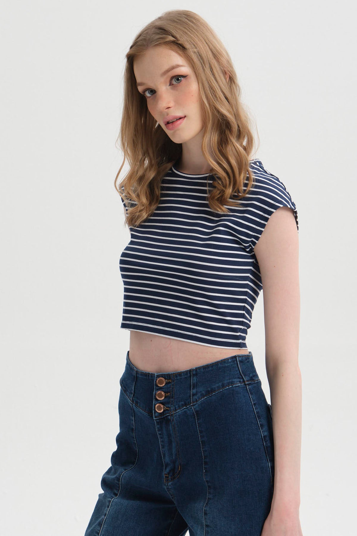 Polera Mujer Crop Azul