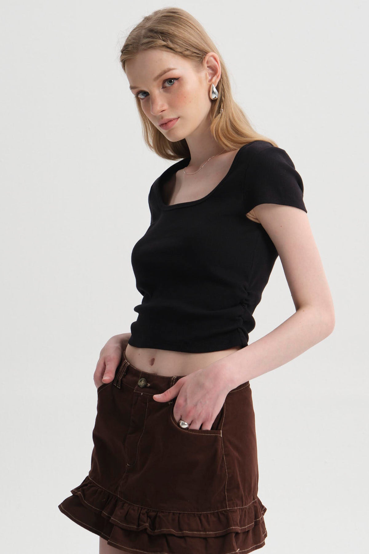 Polera Mujer Recogido Cropped Negro