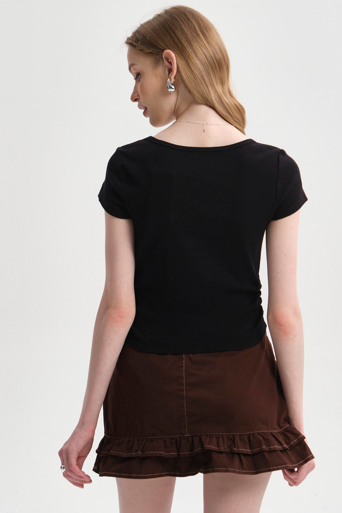 Polera Mujer Recogido Cropped Negro