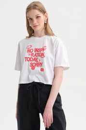 Polera Mujer Print Crop Blanco