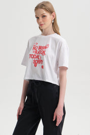 Polera Mujer Print Crop Blanco