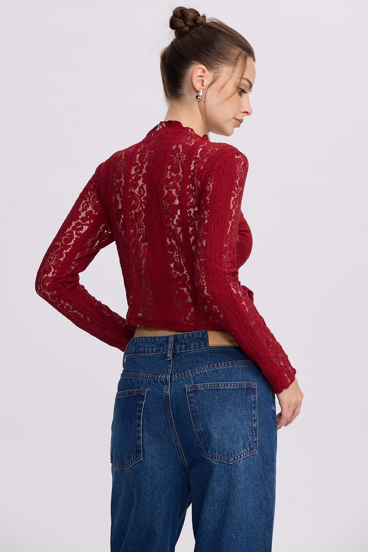 Polera Mujer Encaje Burdeo