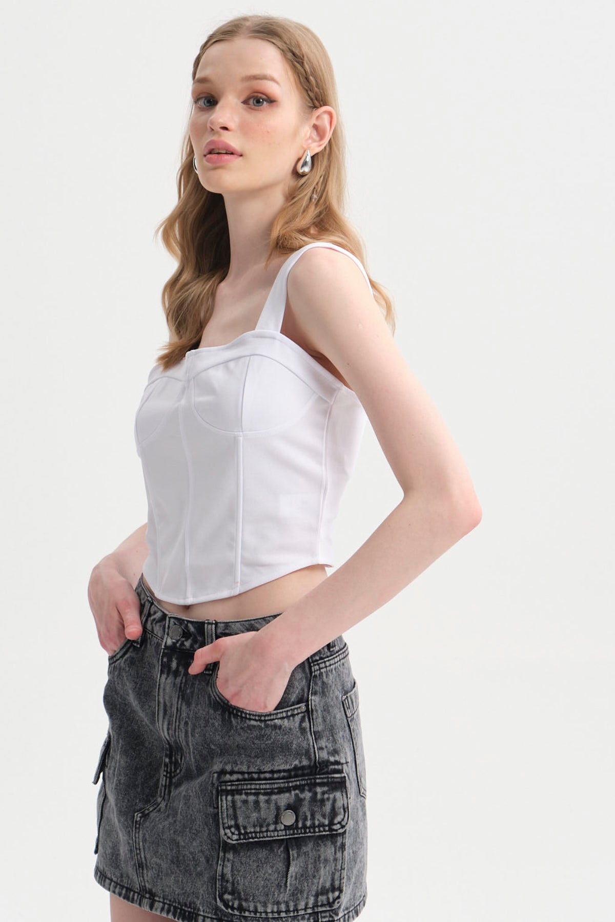 Polera Mujer Corset Escote Blanco