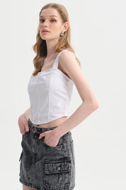 Polera Mujer Corset Escote Blanco