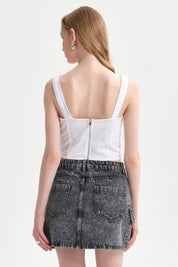 Polera Mujer Corset Escote Blanco