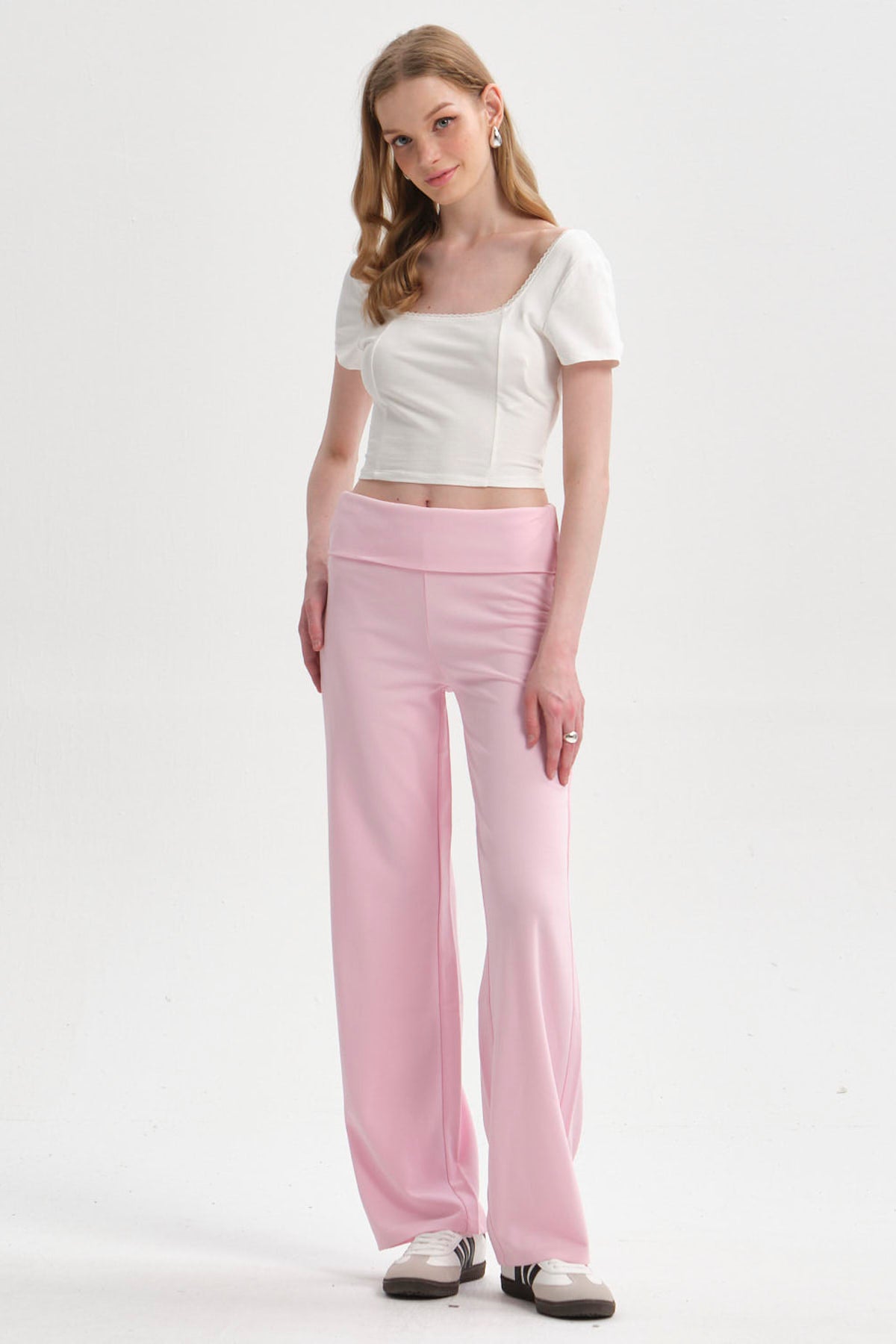 Pantalón Mujer Flare Pretina Palo Rosa